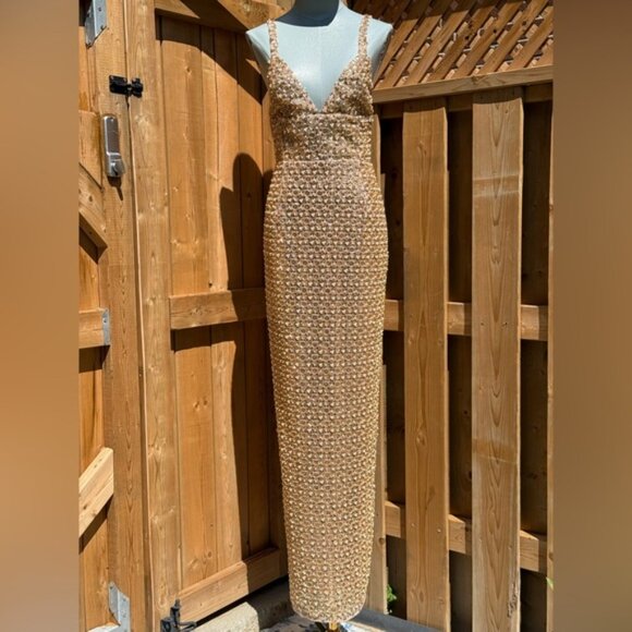 🆕 BRONX & BANCO 🧿 NWOT Allegra Gold Sequin & Beaded Maxi Dress, Sz S US 4 - Picture 11 of 16